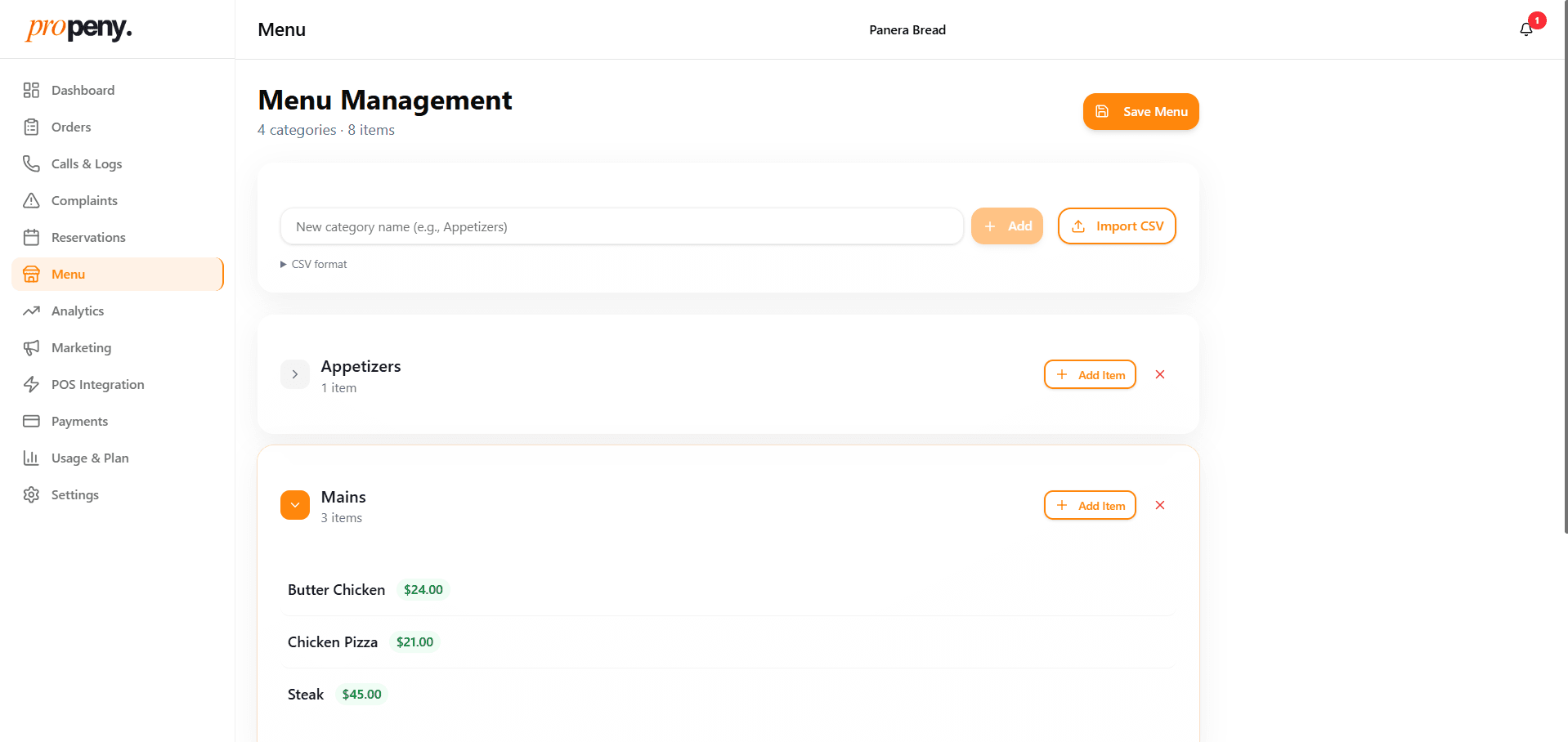 Upload your menu